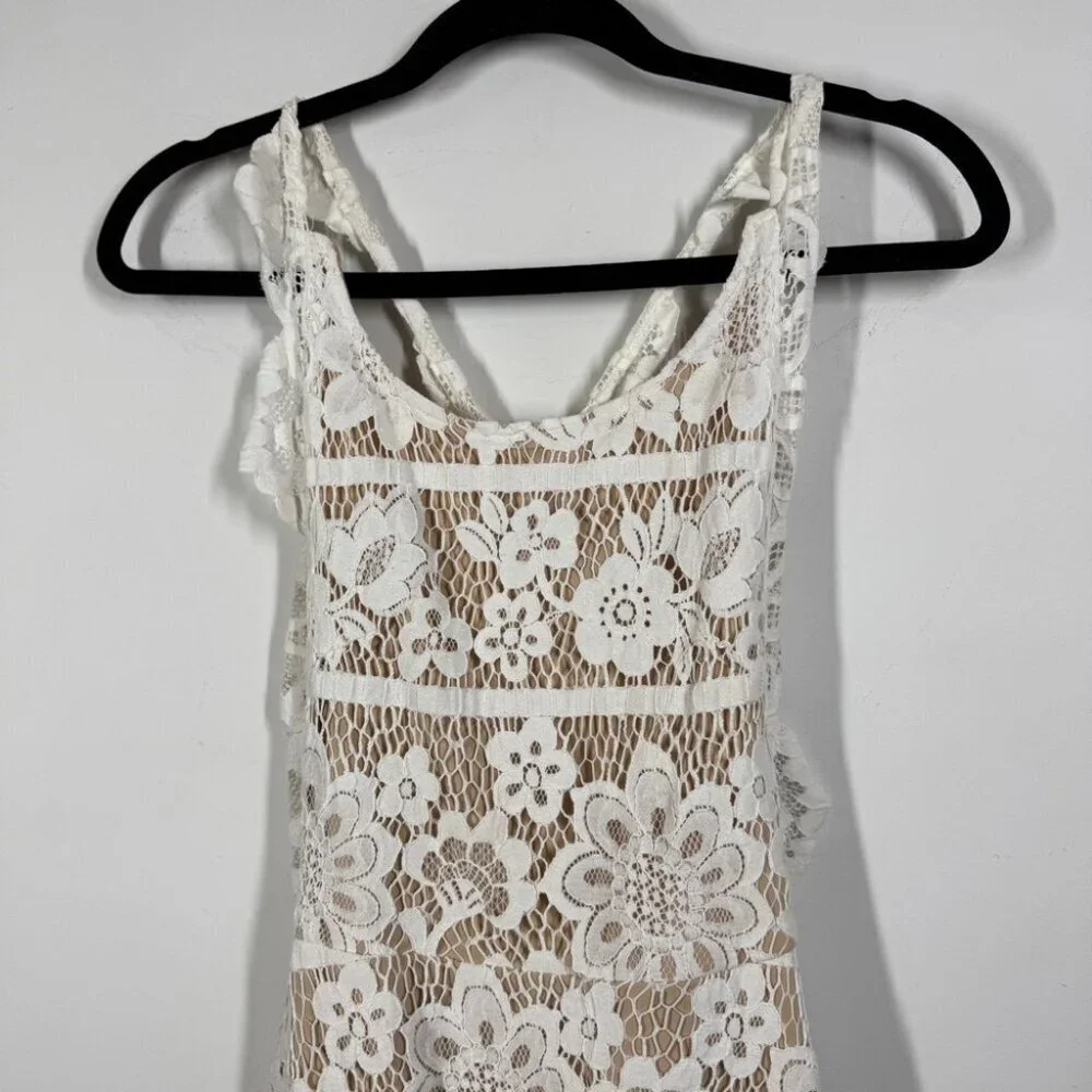 For Love & Lemons White Lace Fit Flare Sleeveless Dress Lined Boho Festival XS - Picture 4 of 15